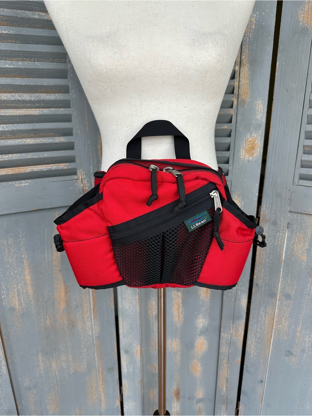 L.L. Bean Vintage Double Water Bottle Holder Fanny Pack Red Black